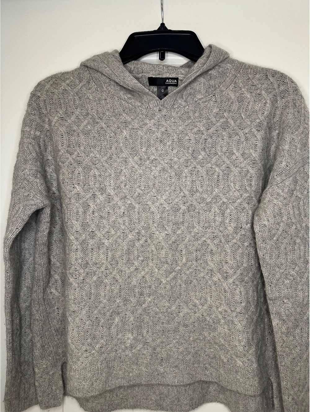 Aqua Cashmere Women's XS Gray Cable Knit Hooded Sweater 100% Cashmere